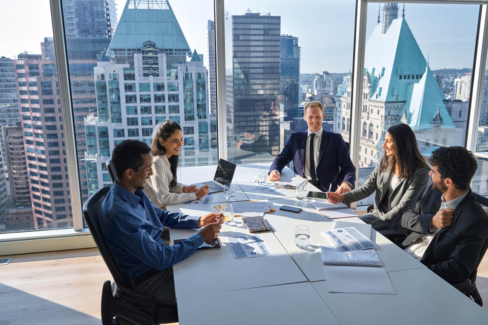 International business team planning leasing strategy
